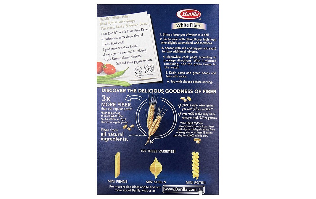 Barilla White Fibre Rotini   Box  340 grams